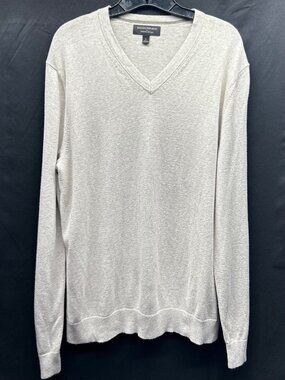 Banana Republic Men's Tan V-neck Sweater Lg Silk, Cashmere, Cotton Blend Preppy